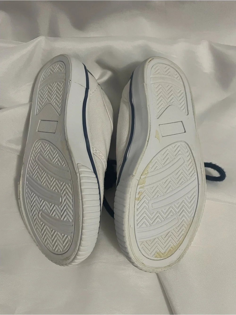 Kids White Canvas Sneakers with Navy Laces